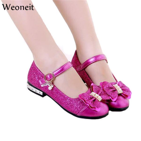 

new 2019 children princess shoes girls sequins girls wedding party kids dress shoes for girls pink / rose red/ gold school shoes y19061906, Black;red
