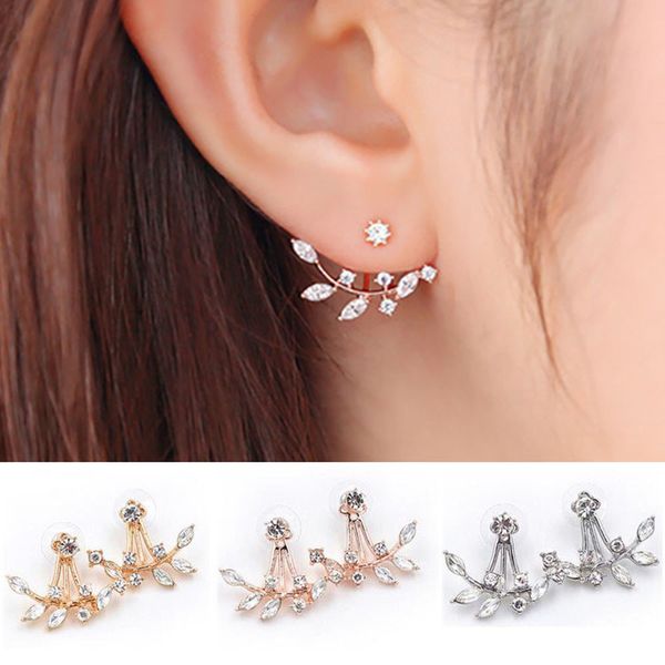 

new style 1pair women fashion leaf crystal ear stud earrings earring jewelry gift romantic ornaments jewelry accessories earring, Golden;silver