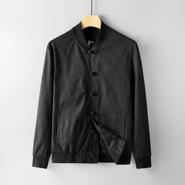 

китайский стиль куртки винтаж мода с длинным рукавом 100% хлопок сплошной черный серый тонкий верхняя одежда y2300, Black;brown