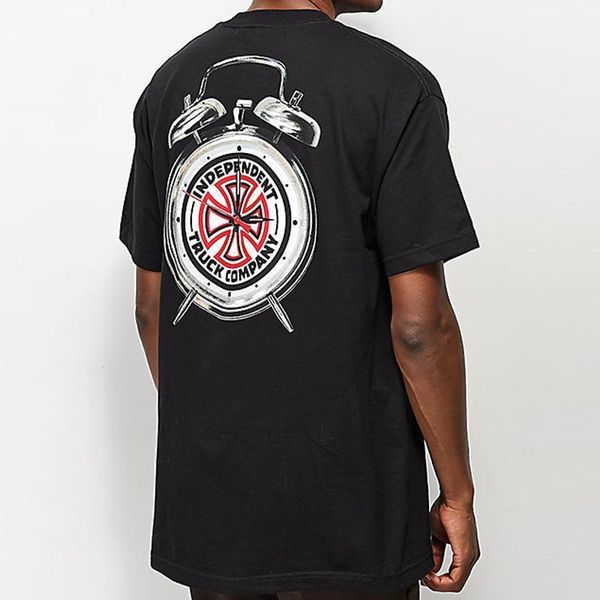 

t-shirt men net red alarm clock printing cotton short sleeve half sleeve fashion cotton loose hip hop half sleeve new style wholesale, White;black