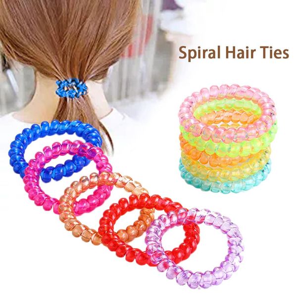 

100pcs hair ties for girls women ultra-transparent high elastic spiral coil hair bands traceless rubber ring all type, Slivery;white