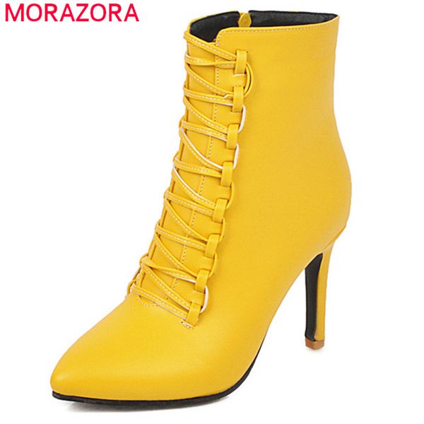 

morazora 2020 new arrival stiletto high heels party wedding shoes women autumn winter boots pointed toe zip ankle boots woman, Black