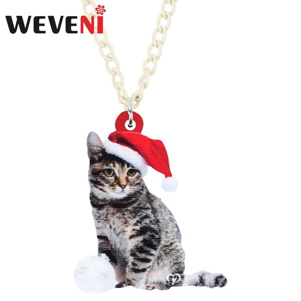 

weveni акриловые рождество шляпа короткие волосы кошка ожерелье кулон цепи животных ювелирные изделия для женщин девушки подростки малыш шар, Silver