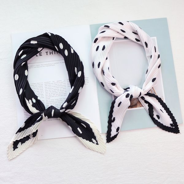 

women handle bag hair multifunctional polka dot printed crinkle foulard bandana satin square scarf headband silk kerchiefs
