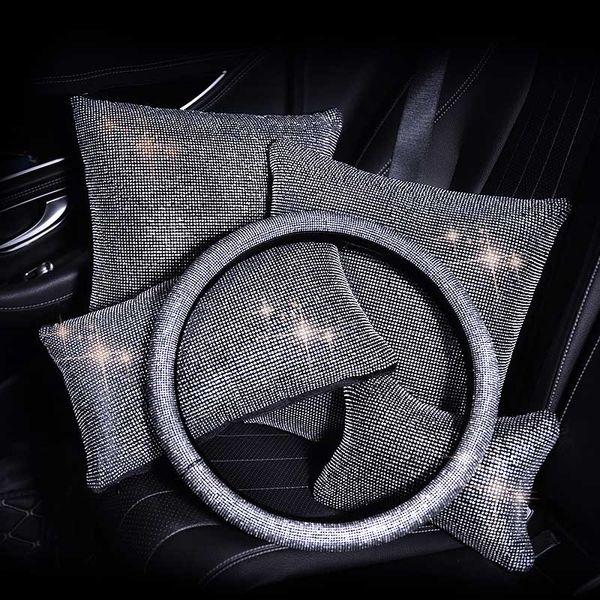 

rhinestones crystal car seat belt cover pad neck pillow waist support diamond steering wheel cover interior accessories women