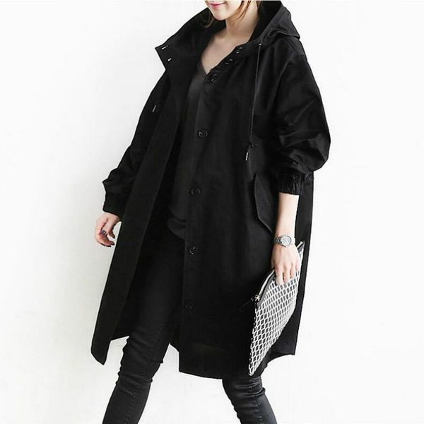

fashion-autumn new fashion europe plus size trench coat long sleeve notched loose blazers women solid gray long section cardigan a780, Tan;black