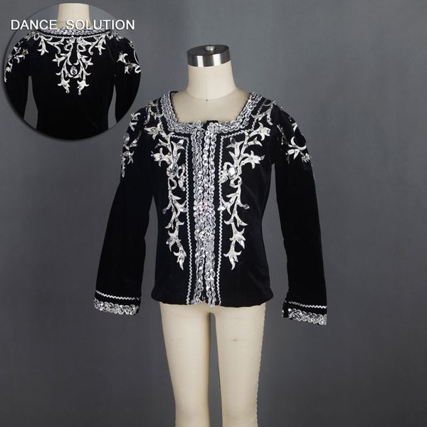 

men professional ballet costume black gold, boys ballet stage costume mans performance tunic jacket outwear b18042, Black;red