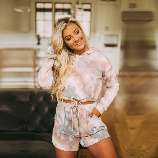 

women's tracksuits fashion selling casual suit color printing shorts long sleeve new women's two-piece suit size s-xl, Gray