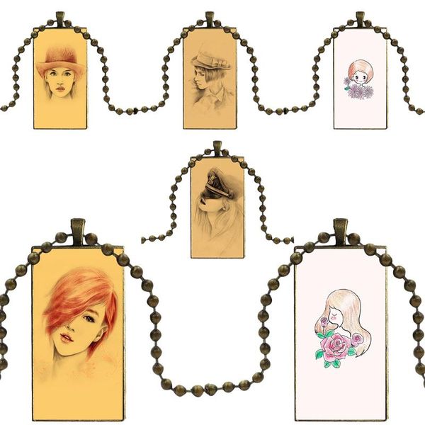 

fashion girl art line people collares para novios party necklace handmade rectangle shape choker necklace jewelry multi designs, Silver