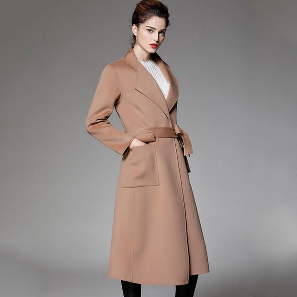 

united states 2018 autumn winter new double-sided overcoat, long woolen coat, women's winter cashmere wool windbreaker, Black