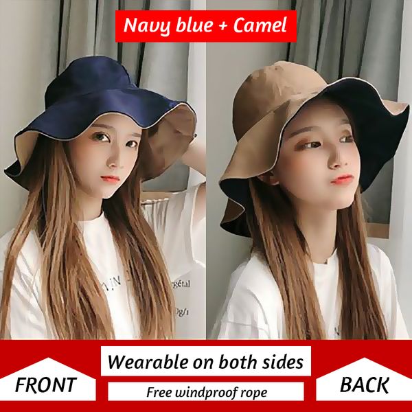 

k24 double-sided fisherman sun hat for female women summer korean outdoor basin hat japanese style sunhat sun protection new2020, Blue;gray