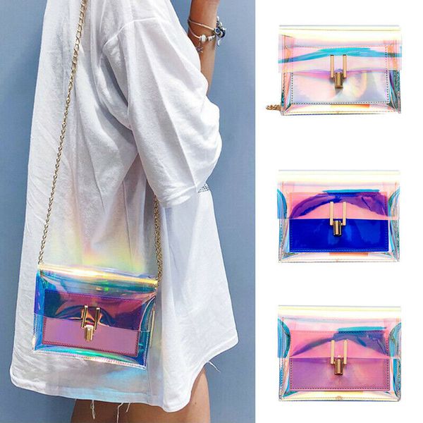 

women transparent pvc clear chain jelly bag tote handbag messenger shoulder bags