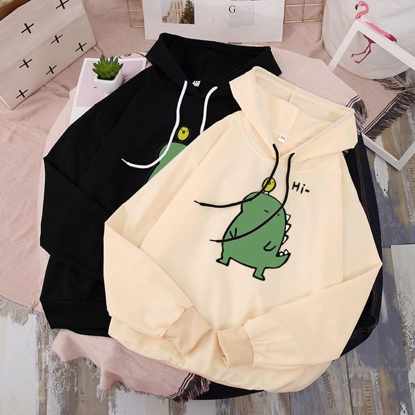 

хлопок плюшевые зима теплая толстовки толстовки 2019 осень симпатичные печати hoody женщины топы повседневный длинным рукавом мультфильм пул, Black