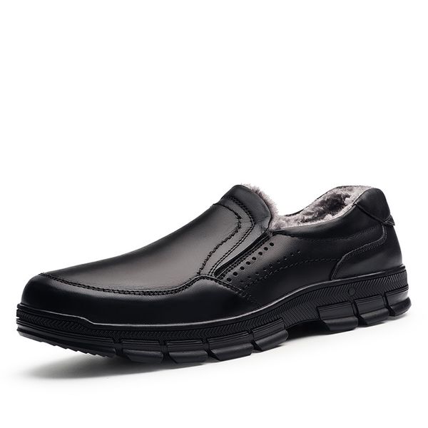 

new 2019 genuine leather warm men boots fashion winter boots comfortable ankle men shoes quality snow large size, Black