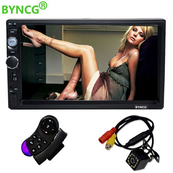 

byncg 2 din car radio 7" hd touch screen player mp5 sd/fm/mp4/usb/aux/bluetooth car audio for rear view camera remote control