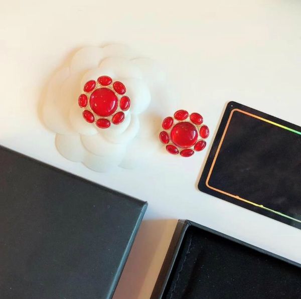 

luxury jewelry earrings red sun flower ear clip designer camelia earrings women party wedding jewelry accessorie, Golden;silver