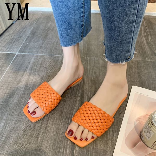 

2020 square toe flat slippers women weave plaid women sandals casual beach shoes woman zapatos mujer 6 colours, Black
