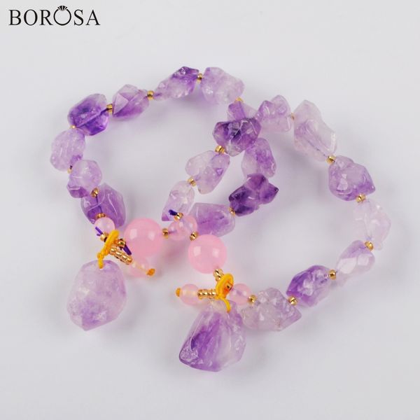 

borosa natural amethysts bracelets rough purple quartz crystal bracelet jewelry women charm bracelet gifts wx1287, Black
