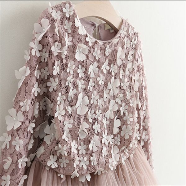 

highqualit new lace flower princess dresses spring girl dress winter long sleeve three-dimensional petals pompom net yarn girls clothes, Red;yellow