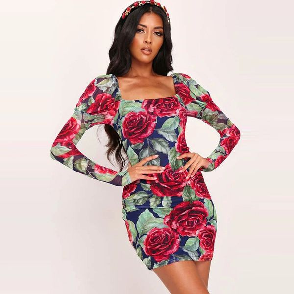 

дамы цветочной printed платье женщина scoop шея партия платье партия способ платье, Black;gray