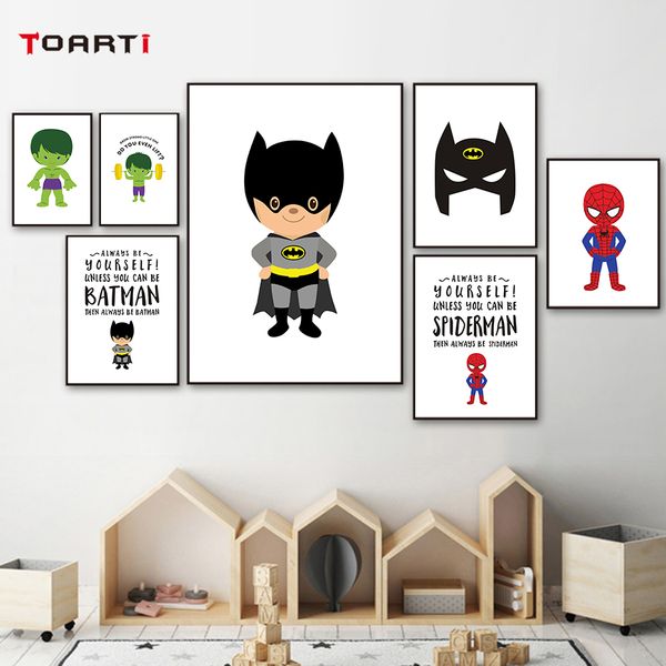 

adorable cartoon superhero wall art pictures inspiring quote canvas painting nursery vintage posters&prints kids room home decor