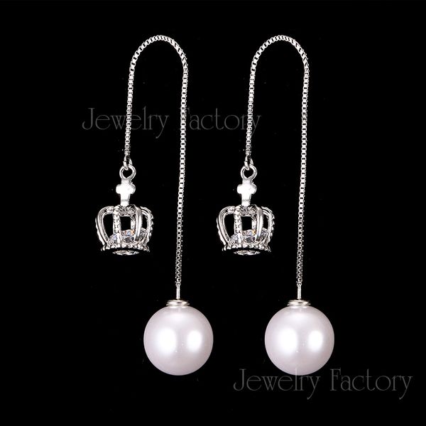 

emmaya fashion crown/square shape dangle earring long tassel pearl zircon earrings rhinestone women lady party jewelry, Silver
