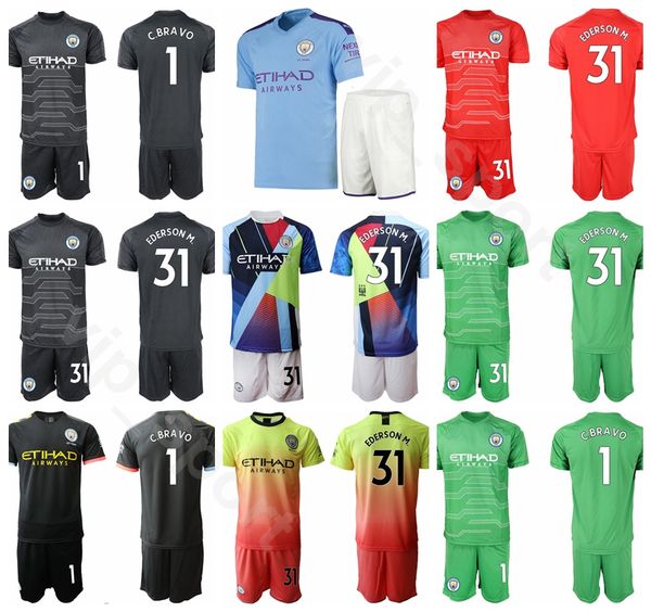 

manchester goalkeeper gk city 2020 goalie soccer 31 ederson moraes jersey set men 1 claudio bravo scott carson football shirt kits uniform, Black