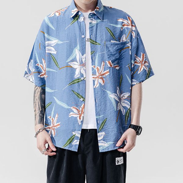 

floral printed shirt men fashion loose hawaiian beach shirt holiday vacation shirts homme summer casual clothes size s-5xl, White;black
