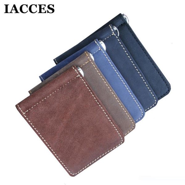 

iacces mens crazy horse genuine leather vintage money clip wallet purse mens dollar price clip money holder metal clip wallets, Black