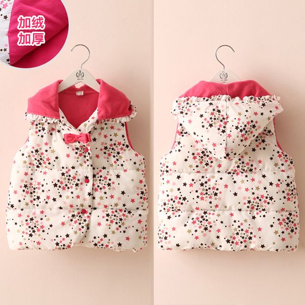 

girls outwear&coats 2018 winter warm new fashion 2-6 7 8 9 10 years bow star candy color hat sweet kids baby girl hooded vest, Blue