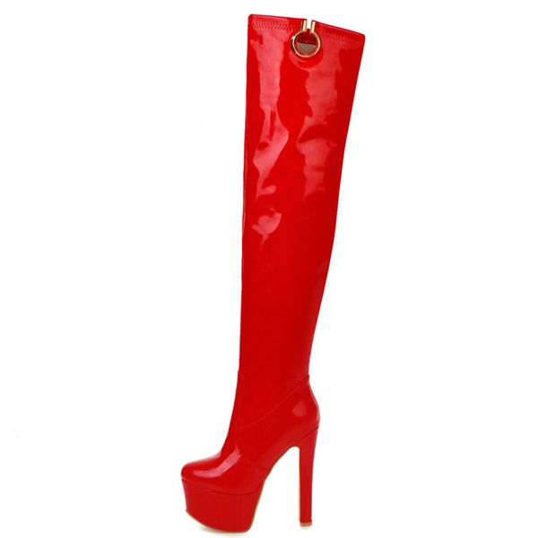 

plus size 34-48 over the knee boots women fashion high heels platform women's winter high boots red white party fetish shoe, Black
