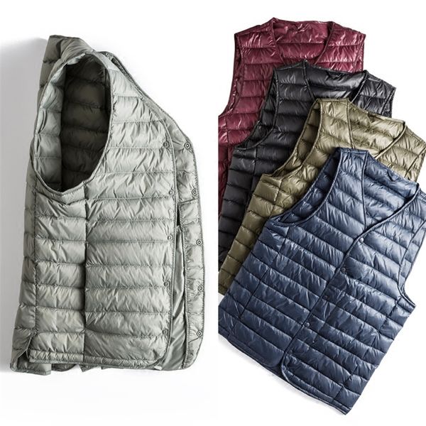 

gowyimmes autumn slim men down vest big size short light thin sleeveless white down coats waistcoat winter clothes clothing p430, Black