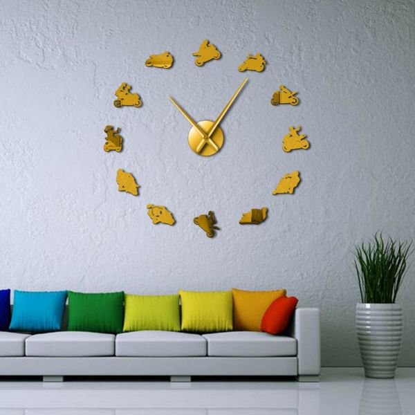 

european-style 3d acrylic wall clock diy large wall clock motorcycle riding mobile phone mirror for living room decor
