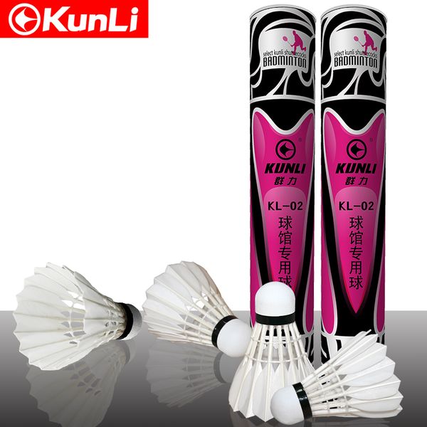 

12pcs/tube original kunli-02 shuttlecock badminton grade b water duck feather shuttlecock pu cork for competition ing