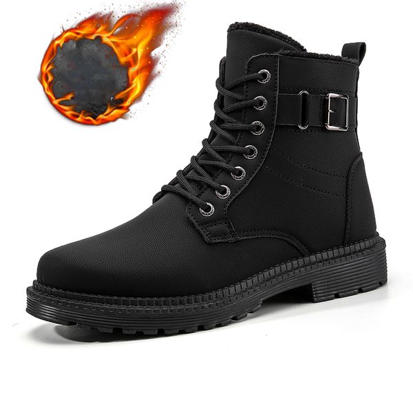 

new men boots fashion classic motorcycle boots winter waterproof men shoes fur super warm snow tide ankle hombre botas, Black