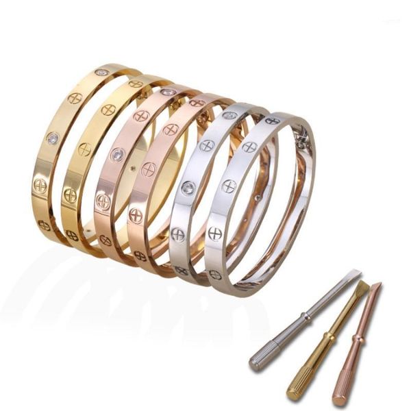 

with box and screw titanium bangles love bracelets 3 colors size 16-21 women jewelry gift1, Black