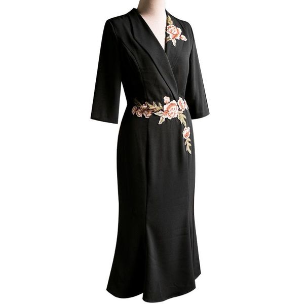 

red roosarosee designer women 2020 summer floral applique half sleeve midi dress female party dresses female vestidos robe femme, Black;gray