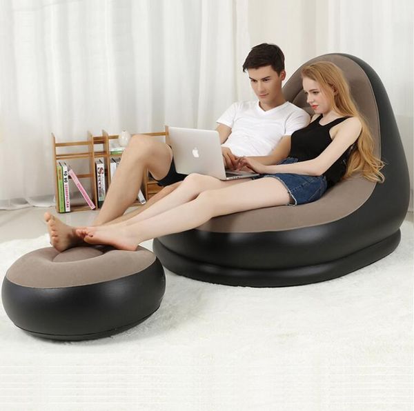 Inflatable Chair Sofa Lounger With Ottoman Foot Stool Rest Single