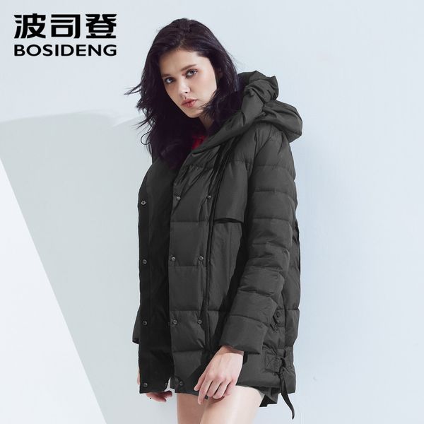 

bosideng down jacket female short paragraph personality thick section warm autumn and winter hooded jacket b80131102, Black