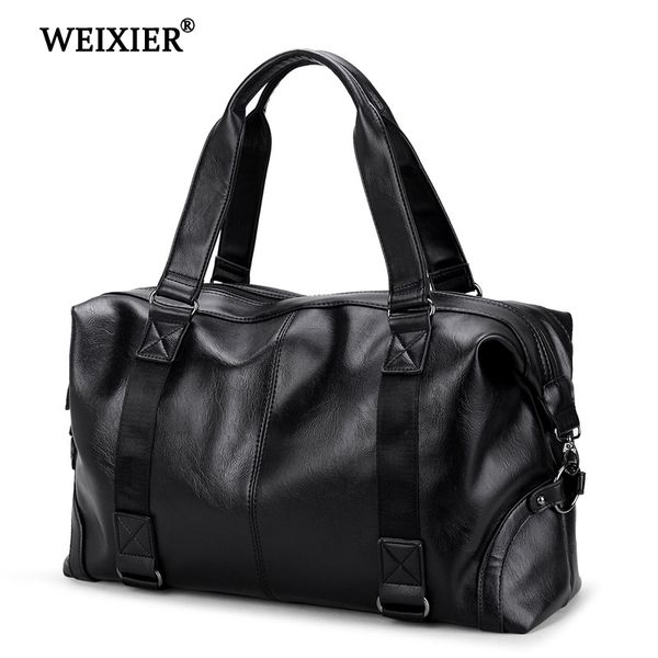

weixier 2019 new fashion pu leather mens black travel bag male shoulder bag men messenger handbag high capacity