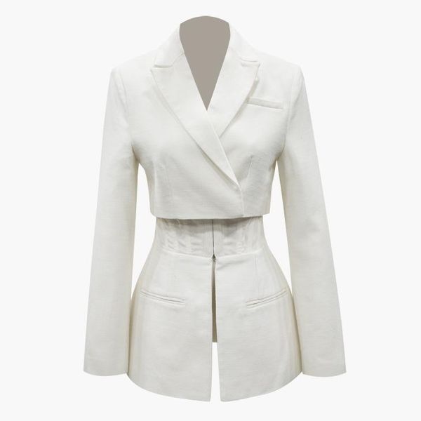 Fashion-GETSRING Frauen Blazer Weißer Blazer Damen Blazer Langarm Anzug Gefälschte Zwei Nähte Anzug Mantel Frauen Jaket Frühling 2019
