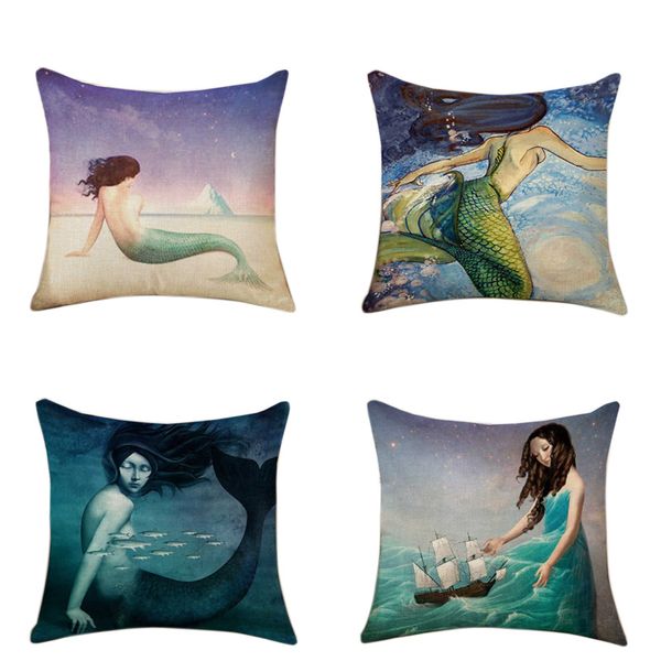 

mermaid pillow cases linen 18 x 18 inch pillowcase decorative cushions covers for sofa europe and america linen pillow cases cushion cover