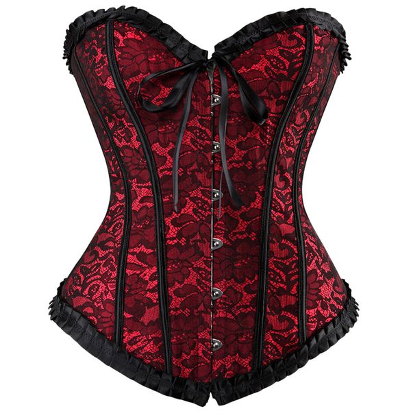

women steampunk lingerie gothic plus size vintage corsets lace up boned overbust bustier waist cincher body shaper corselet, Black;white
