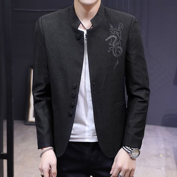 

spring and autumn men suit jacket embroidery pattern mens blazer coat slim design men blazers, White;black