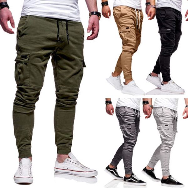 

Men Slim Fit Urban Straight Leg Long Lace Up Trousers Autumn New Casual Pencil Jogger Cargo Long Pants Fashion