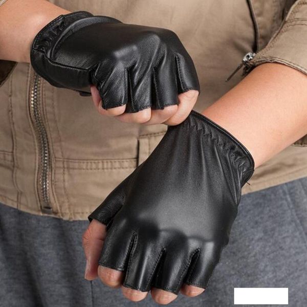 

new fashion women men half finger genuine leather motocycle fingerless luvas tactical sheepskin gloves s75, Blue;gray