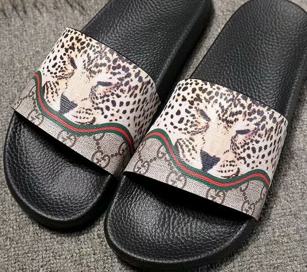 

With box hot brand 2019 mens fashion brand causal Trek slide sandals flip flops with printed tiger and Moulded rubber footbed