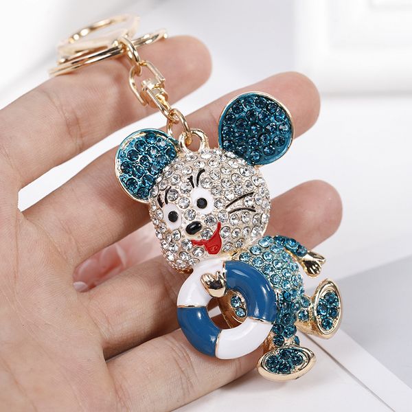 

2019 fashion new cartoon mouse pendant keychain for women interesting animal crystal alloy hanging key chains llaveros holder, Silver