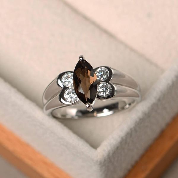 

cluster rings japan and south korea s925 silver inlaid zircon dark brown horse eye gem luxury decoration wild ladies temperament simple ring, Golden;silver