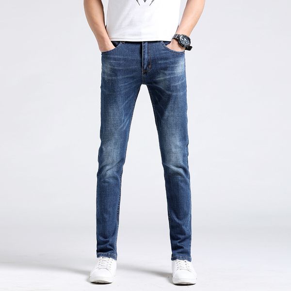 

new jeans men's four seasons slim fit casual men elasticity light straight-leg trousers trend versatile youth pants men's, Blue